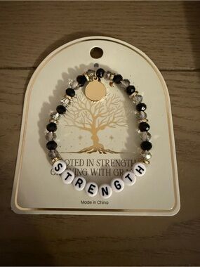Strength Beaded Bracelet with Black and Clear Beads